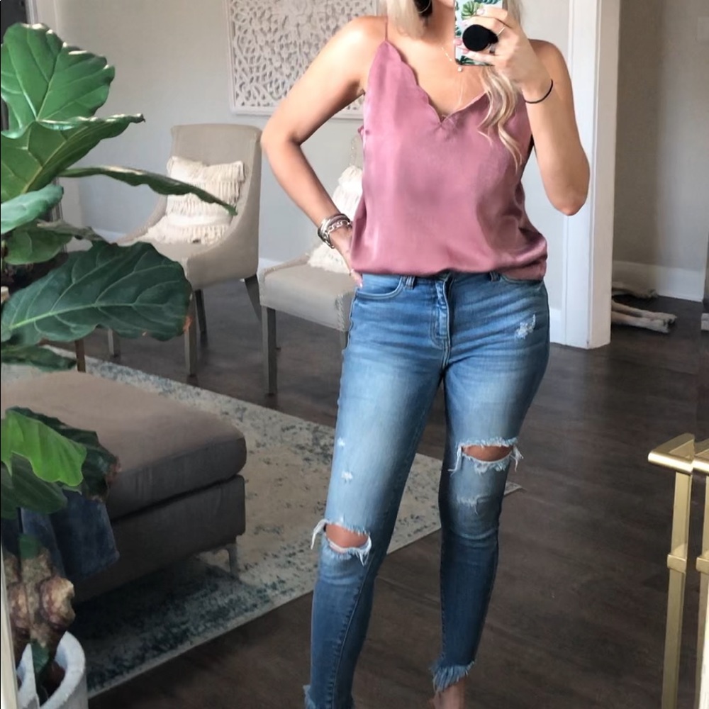 Mauve Satin Scalloped Tank